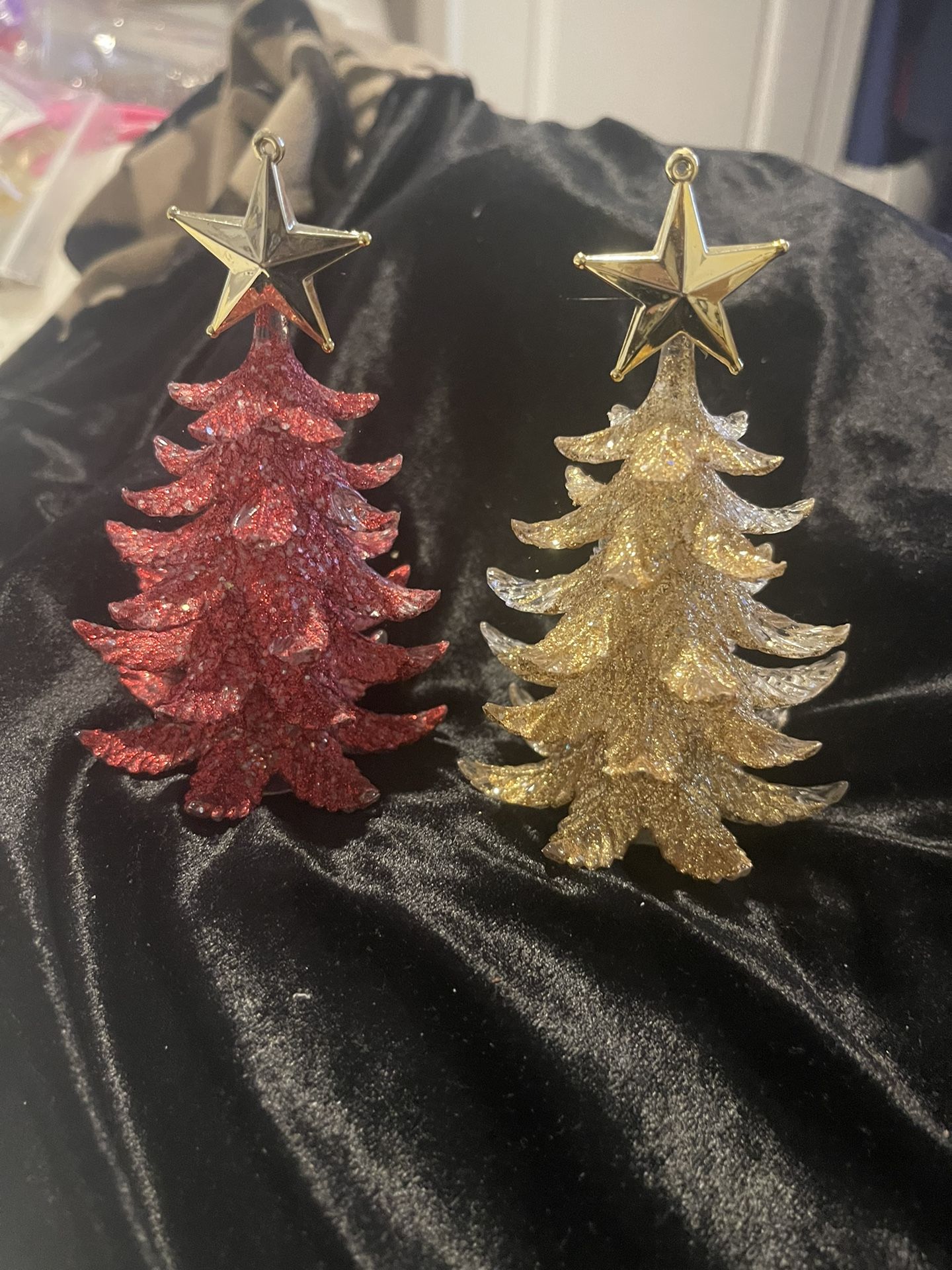 Red And Gold Sparkle 5” Christmas Trees. Ornaments