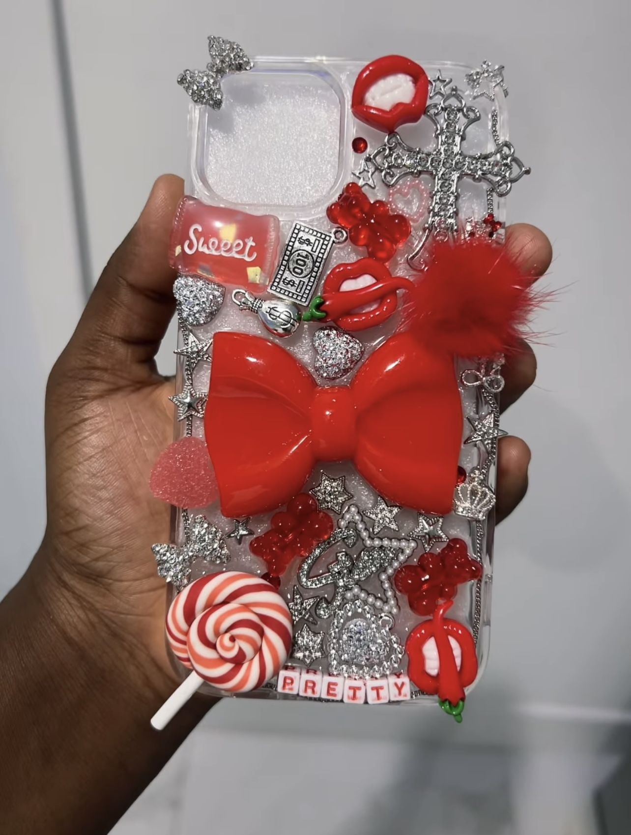 Custom iPhone 14 Case – Red & Silver Design