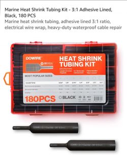 Marine Heat Shrink Tubing Kit - 3:1 Adhesive Line, Black, 180 PCS