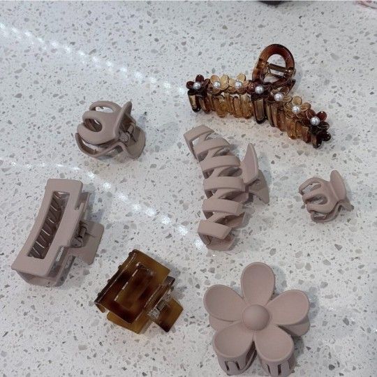 Brown & Beige Hair Accessories Set - 7 Pc