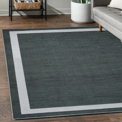 Modern Bordered Area Rug w/ Rug Pad