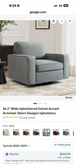 Ebern Designs Gray Upholstered Swivel Accent Armchair