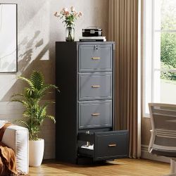Atencio 4-Drawer Black Wood 23 in. W Vertical Simple Modern Industrial File Cabinet Printer Stand Freestanding Pedestal
