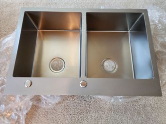 Attop 33x22 inch silver drop in double bowl kitchen sink