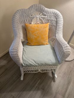 White Wicker Rocking Chair with Cushion
