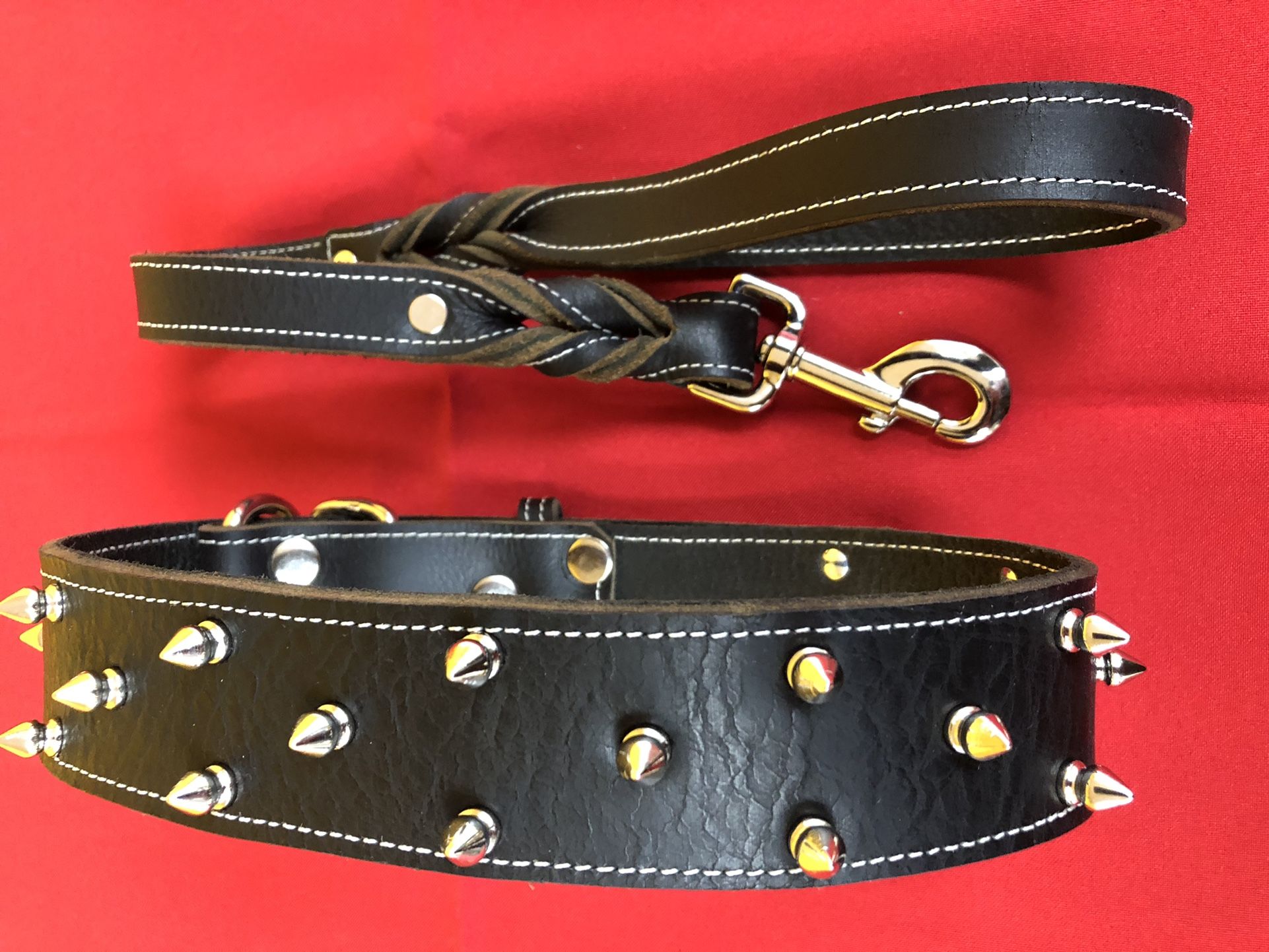 Spiked Dog Collar And Leather Leash Traffic Leads