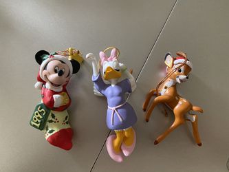 Disney Daffy Duck, Mickey Mouse, and Bambi Christmas Ceramic Ornament 1995 Collection New