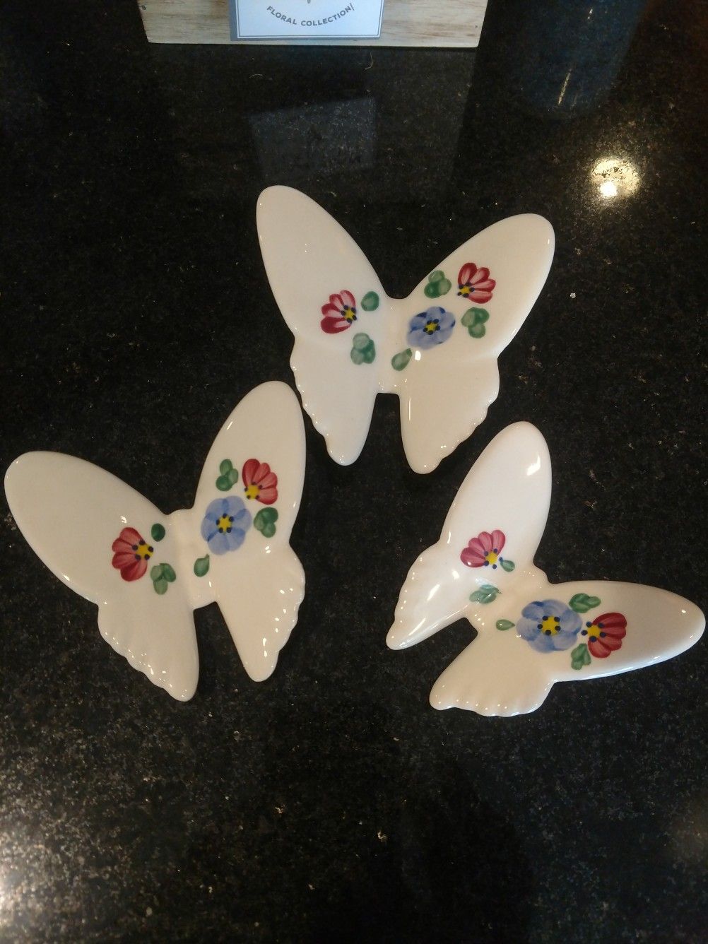 Vintage Hand Painted Porcelain Wall Hanging Butterflies
