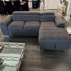 Nice, micro fiber, grey couch. Right Sofa Bed. Left Side Lounge. See Pictures.