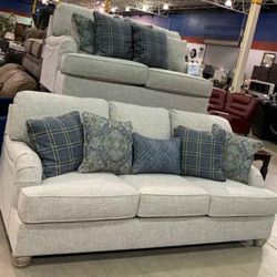 Traemore Linen Sofa And Loveseat$10 Down Payment And Financing Available