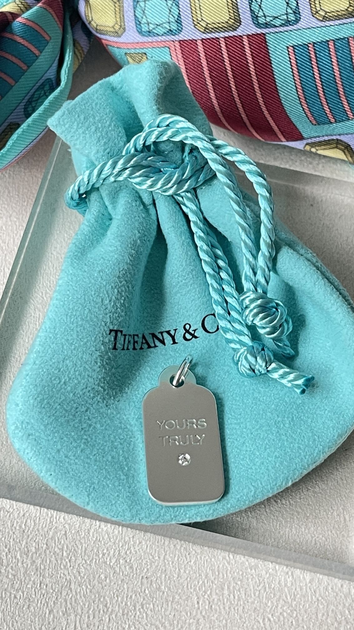 Tiffany & Co. Dog Tag Diamond Yours Truly Charm in Silver NEW