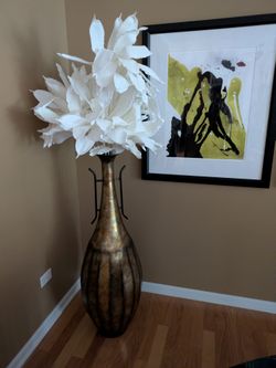 Large Decorative Floor Vase with Metal Handles