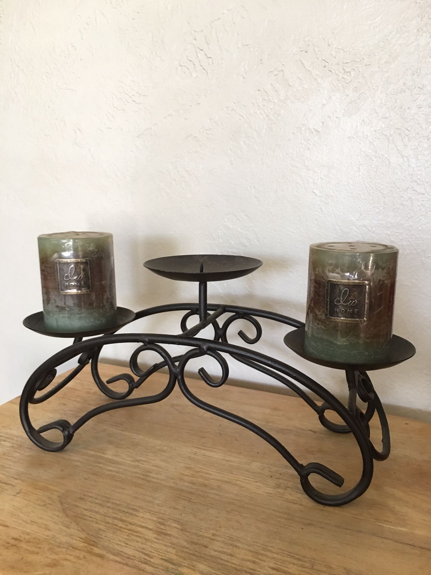 ROD IRON CANDLE HOLDER WITH NEW CANDLES