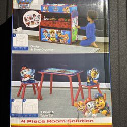 Paw Patrol 4 Piece Toddler Playroom Set Includes Table, 2 Chairs & Toy Bin