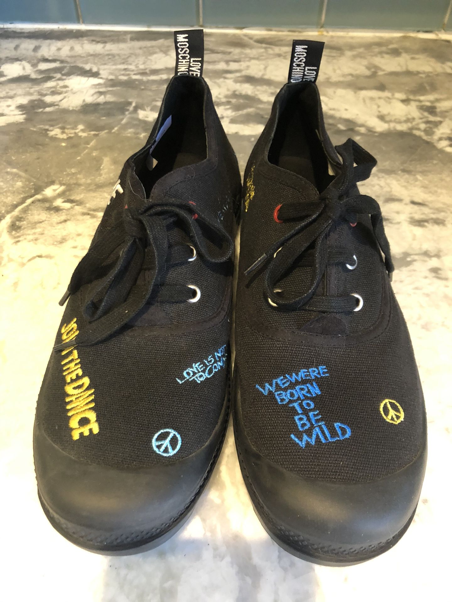 Love Moschino Petrol Lug Sole Embroidered Sneakers Sz 9