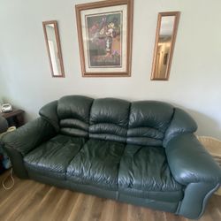 Two Green Leather Sofas