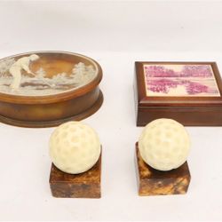 Vintage Golf Memorabilia Bookends & Boxes