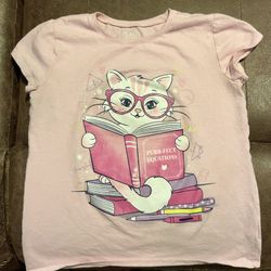The Children's Place Pink Cat Reading Kids Large T-Shirt