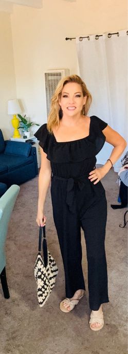 Black Ruffle Jumpsuit with Tie Waist