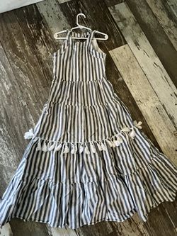 Girls Striped Fringe Long Dress Size 8-10 