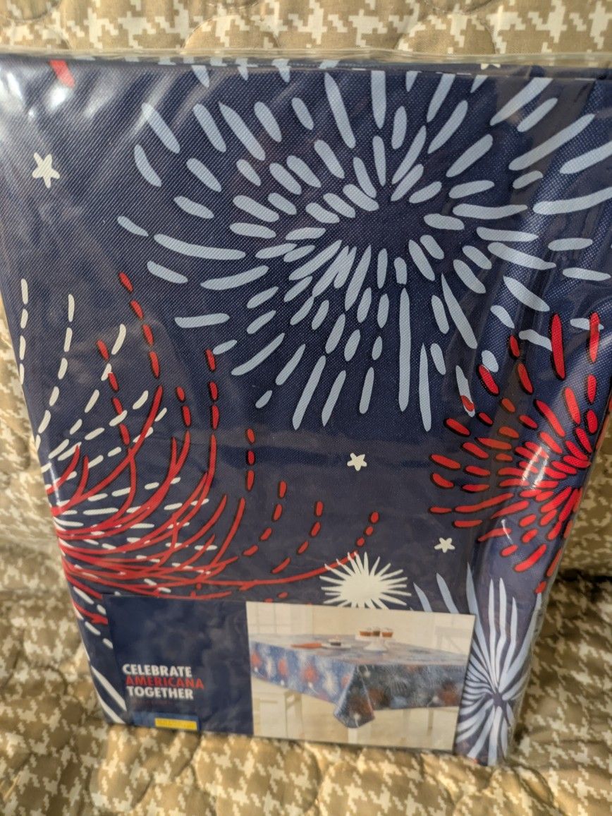 New Blue/Red & White Print Vinyl Tablecloth