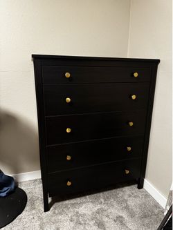 Black IKEA dresser with upgraded brass hardware
