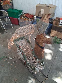 Lighted Christmas Reindeer, Santa Claus and Sleigh Decoration