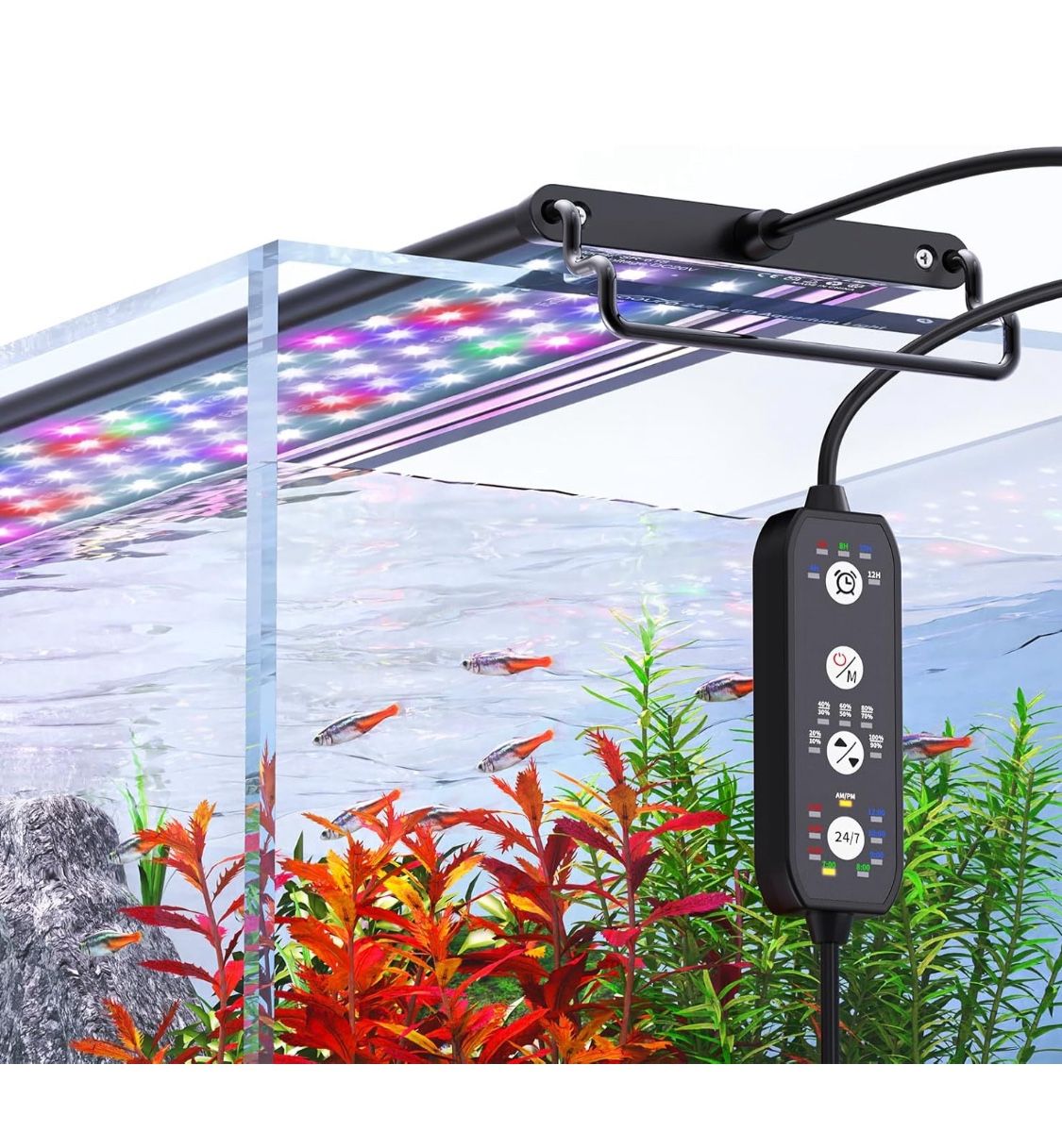 24/7 Mode LED Aquarium Light for Plants-Sunrise-Daylight-Moonlight Mode, Fish Tank Light with Auto On/Off, 7 Colors, Adjustable Timer/Brightness for 3