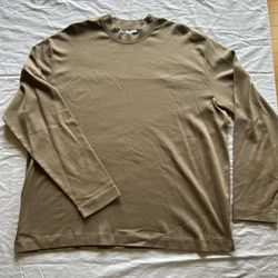 Zara Basic Men's XL Long Sleeve Crew Neck T-Shirt Beige/Tan/Green 100% Cotton