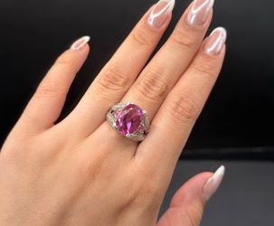 9ct Real pink topaz gemstone sterling silver 925 ring sz 7