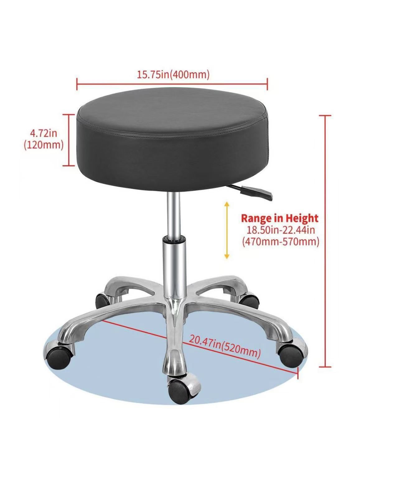 🥨Swivel Rolling Stool Round Chair,Thick Sturdy Padding,Adjustable Stool with Wheels for Doctor,Medical,Massage Salon,Office,Shop, No Back, Black