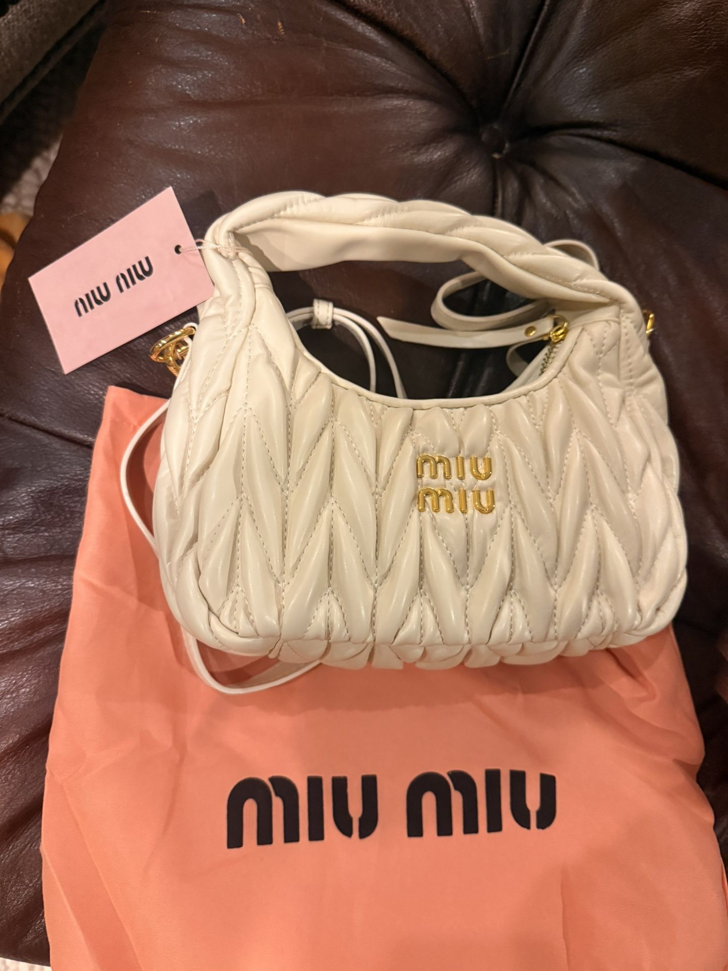 Miu Miu Maltese Leather White Girls Hobo Bag Mini
