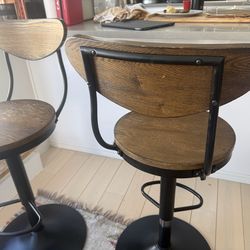 2 Adjustable Wood & Black Bar Stools