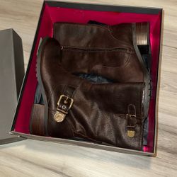 VINCE CAMUTO Womens Burgundy Buckle Accent Round Toe Stacked Heel Zip-Up Heeled Boots 