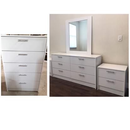 New set mirror dresser chest and 2 nightstands