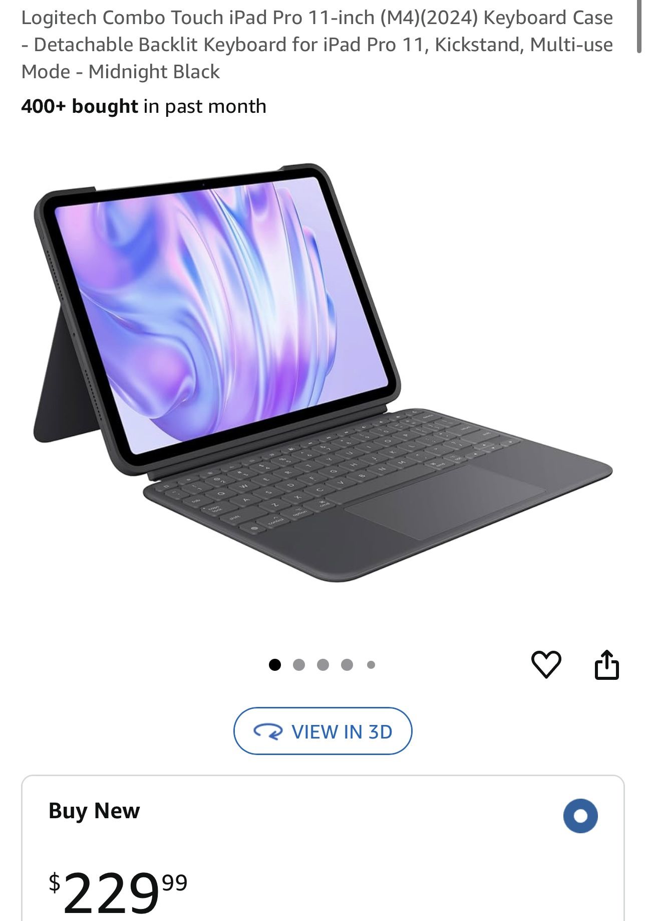 Logitech Combo Touch iPad Pro 11-inch (M4)(2024) Keyboard Case - Detachable Backlit Keyboard for iPad Pro 11, Kickstand, Multi-use Mode - Midnight Bla