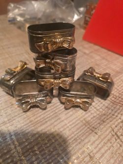 Vintage  silver plated w gold bow accent napkins holder set of 7