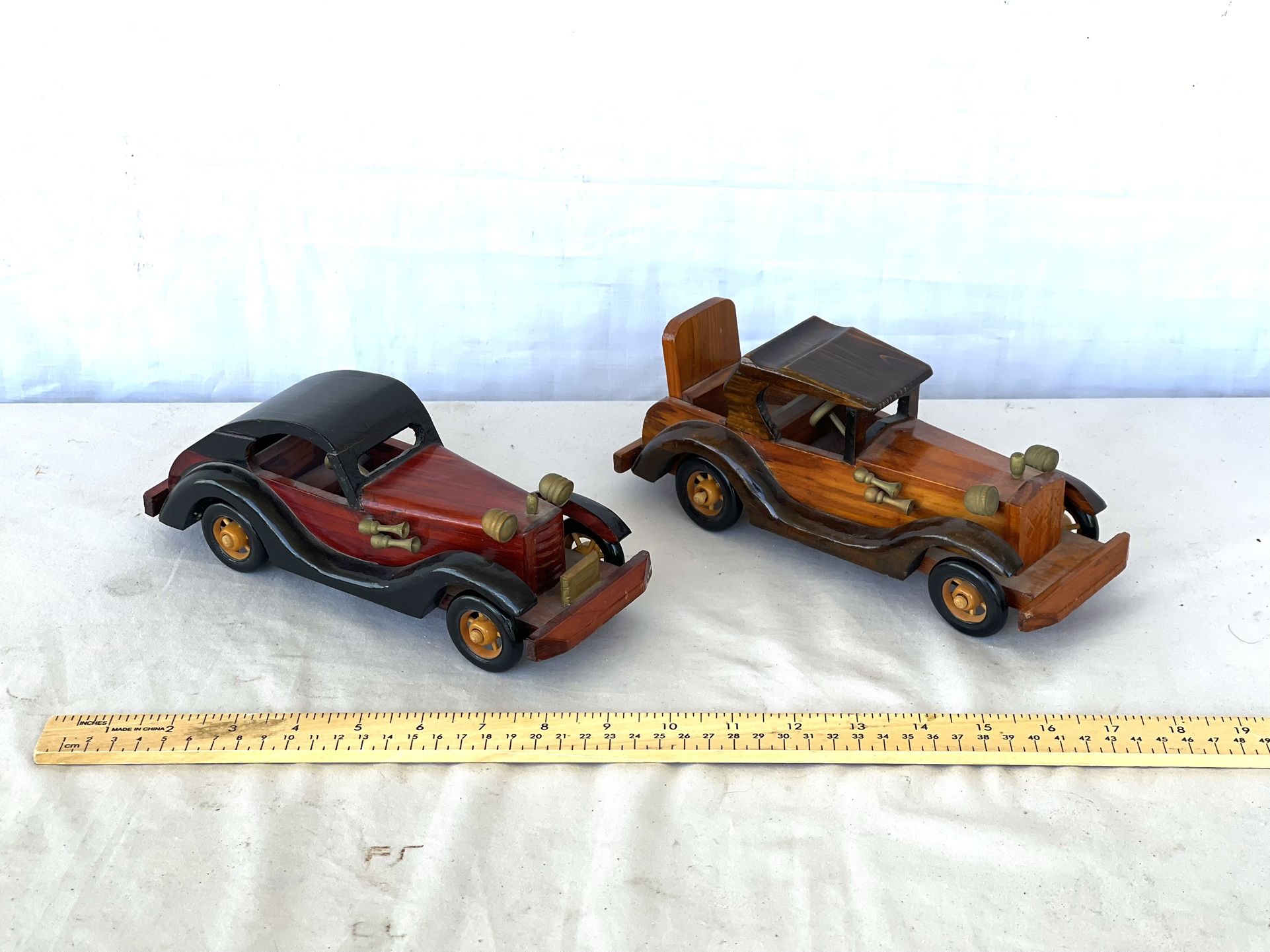 Hand Crafted Antique 9-3/4” Toy Solid Wood, Classic Cars.