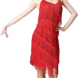 Anna-Kaci Asymmetrical Red Fringe Dress Size L