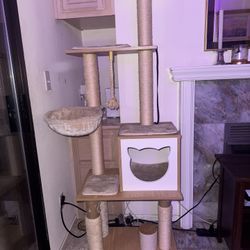 All-in-One Cat Tree + Automatic Food & Water Feeder