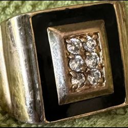 Men’s Onyx, 6-stone Diamond with Yellow Gold Plating, Size 12