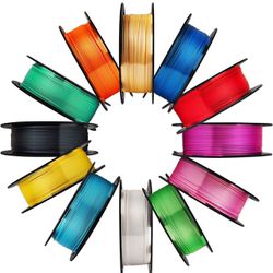 3D 12 in 1 Bright Shine 3D Printer Silk PLA Filament Bundle, Most Popular Colors Pack, 1.75mm 500g per Spool, 12 Spools Pack, Total 6kgs Material with