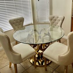 Modern 5 Pc Round Dining Set Glass With Gold 