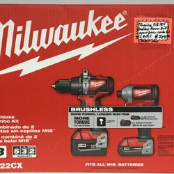 Milwaukee M18 18V Brushless Hammer drill & Impact Driver Combo Kit W/ 2 Batteries & Charger New 