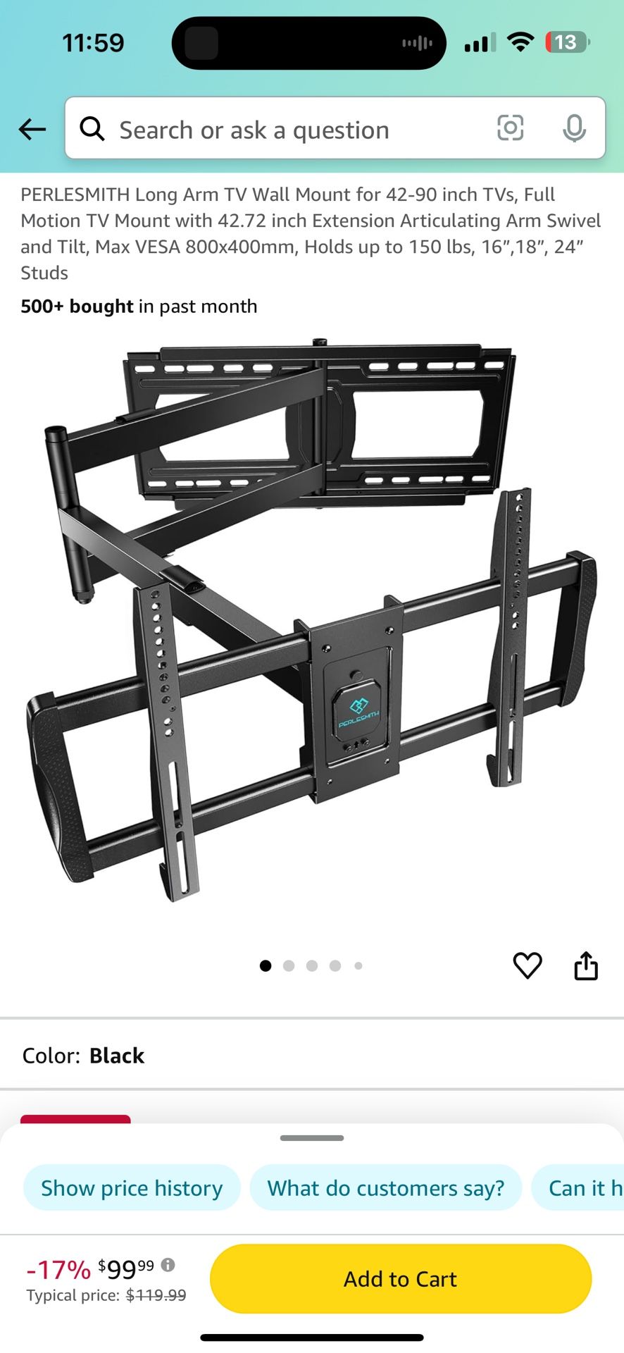 Full Motion Long Arm Tv Wall Mount