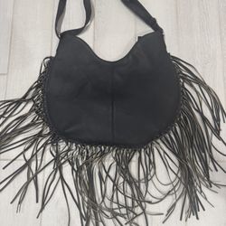 Black Leather Fringe Purse 