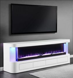 Brand New White 71'Inch TV Stand w Electric Fireplace