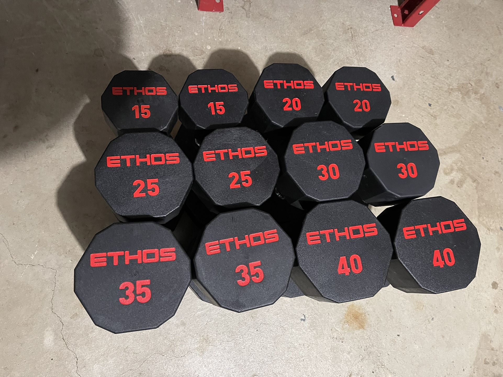 330LB Ethos Rubber Hex Dumbbell Set 15-40LBs Home Gym Weights Lifting Dumbbells