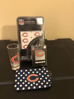Chicago Bears dominoes playing cards coin purse and shot glass