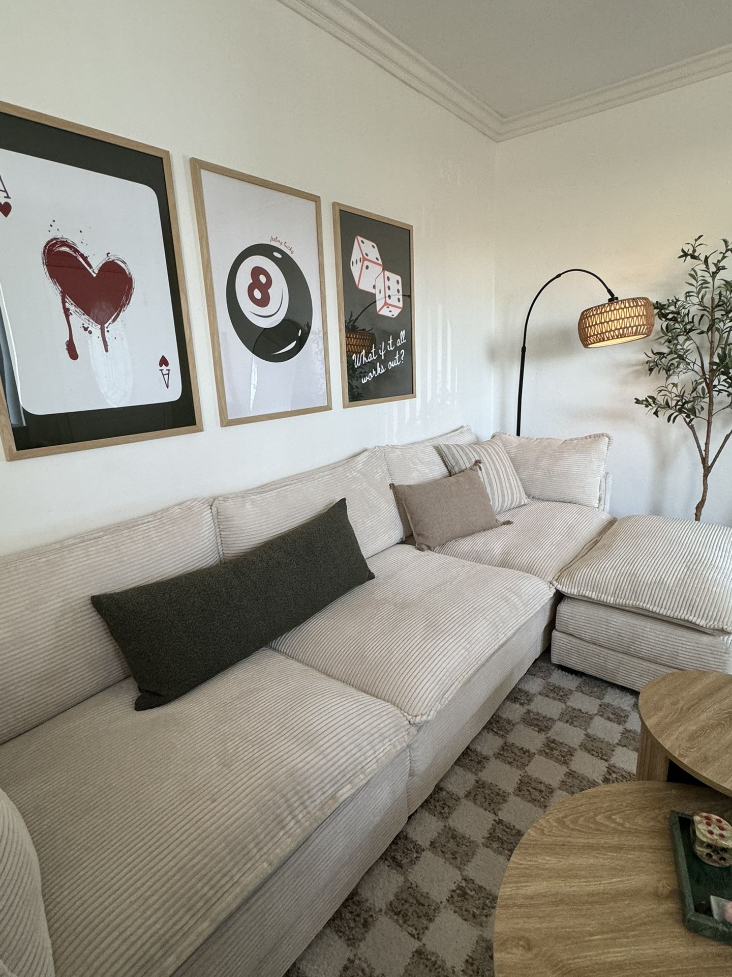 Beige Corduroy Sectional Couch